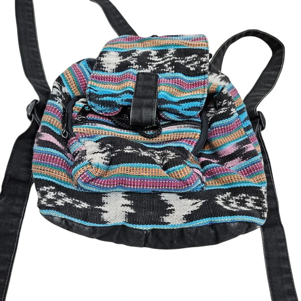 Striped Tapestry Mini Backpack Bag‎ Travel Festival Multicolor Boho Bohemian